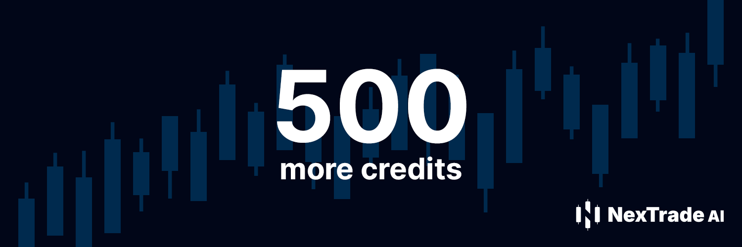 NexTrade AI top-up banner: 500 more credits
