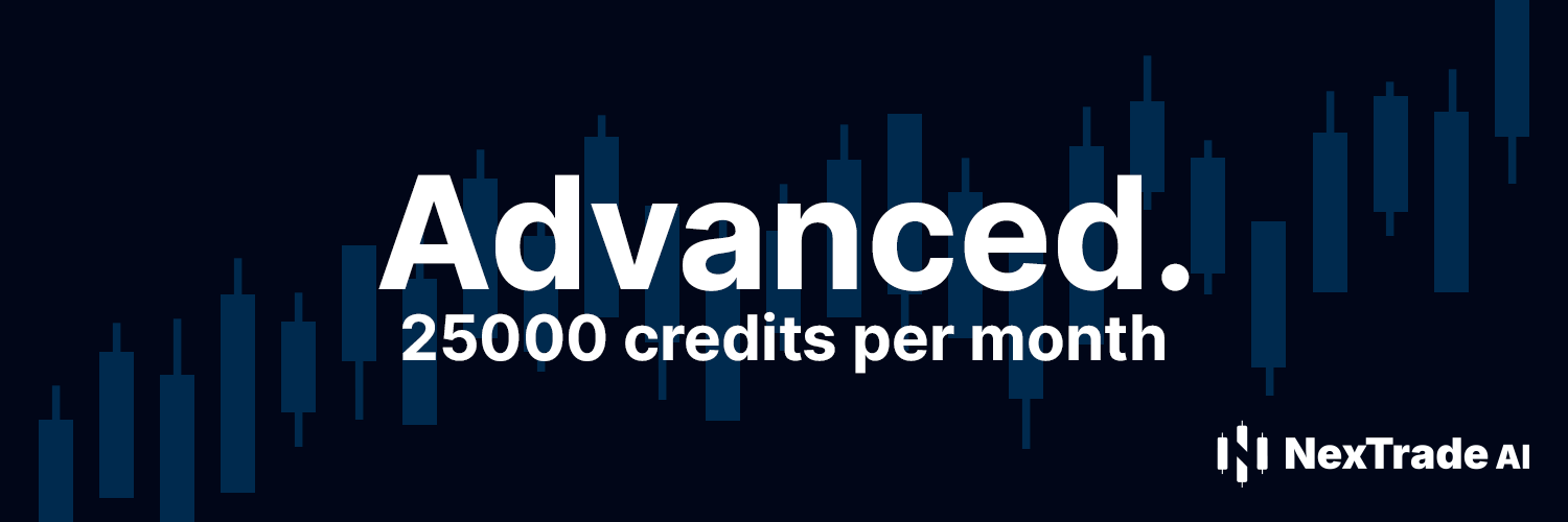 NexTrade AI Advanced plan banner, 25000 credits per month