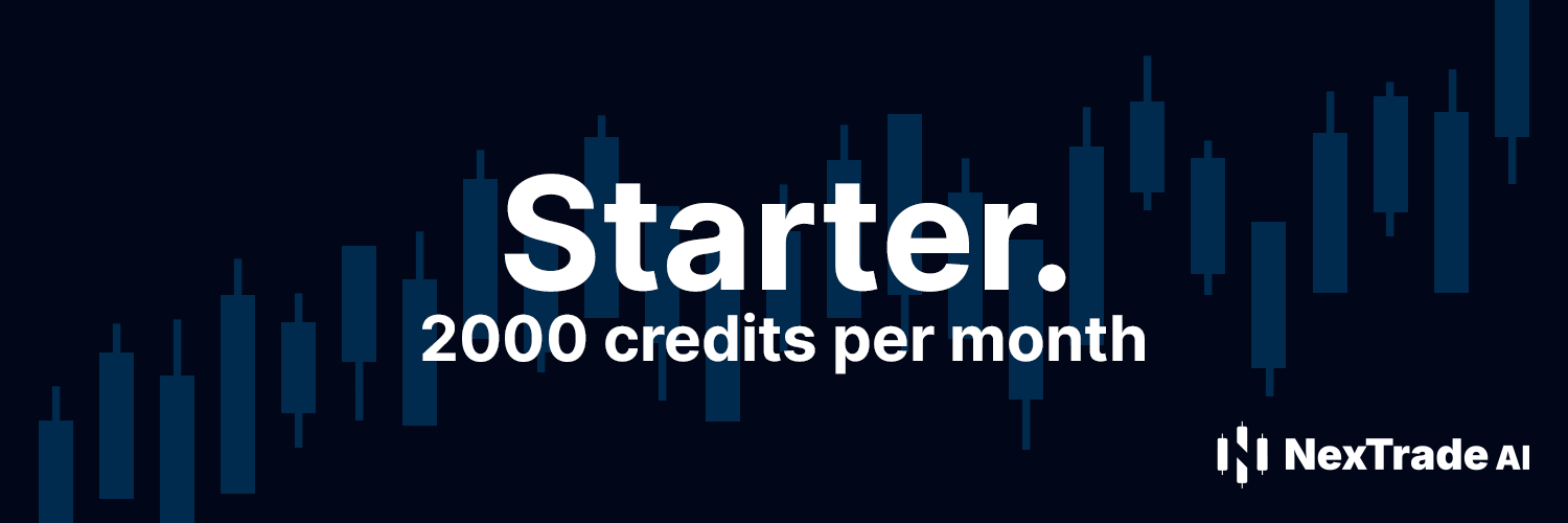 NexTrade AI Starter plan banner, 2000 credits per month