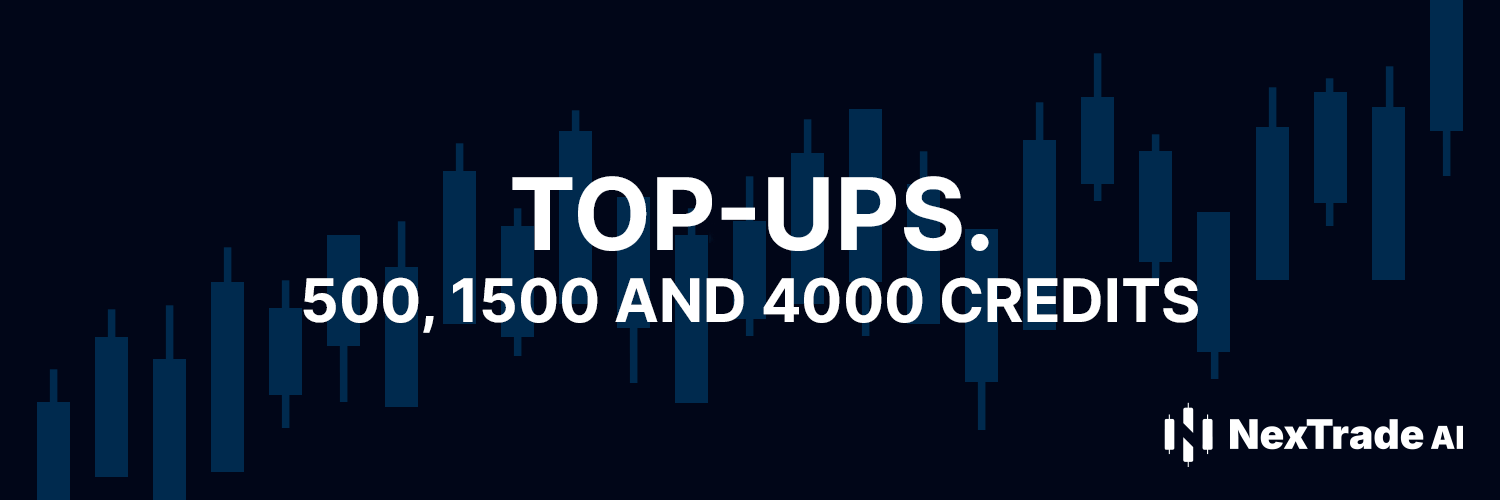 NexTrade AI top-ups banner: 500, 1500 and 4000 credits